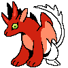 A chimera with a red dragon front and a white back