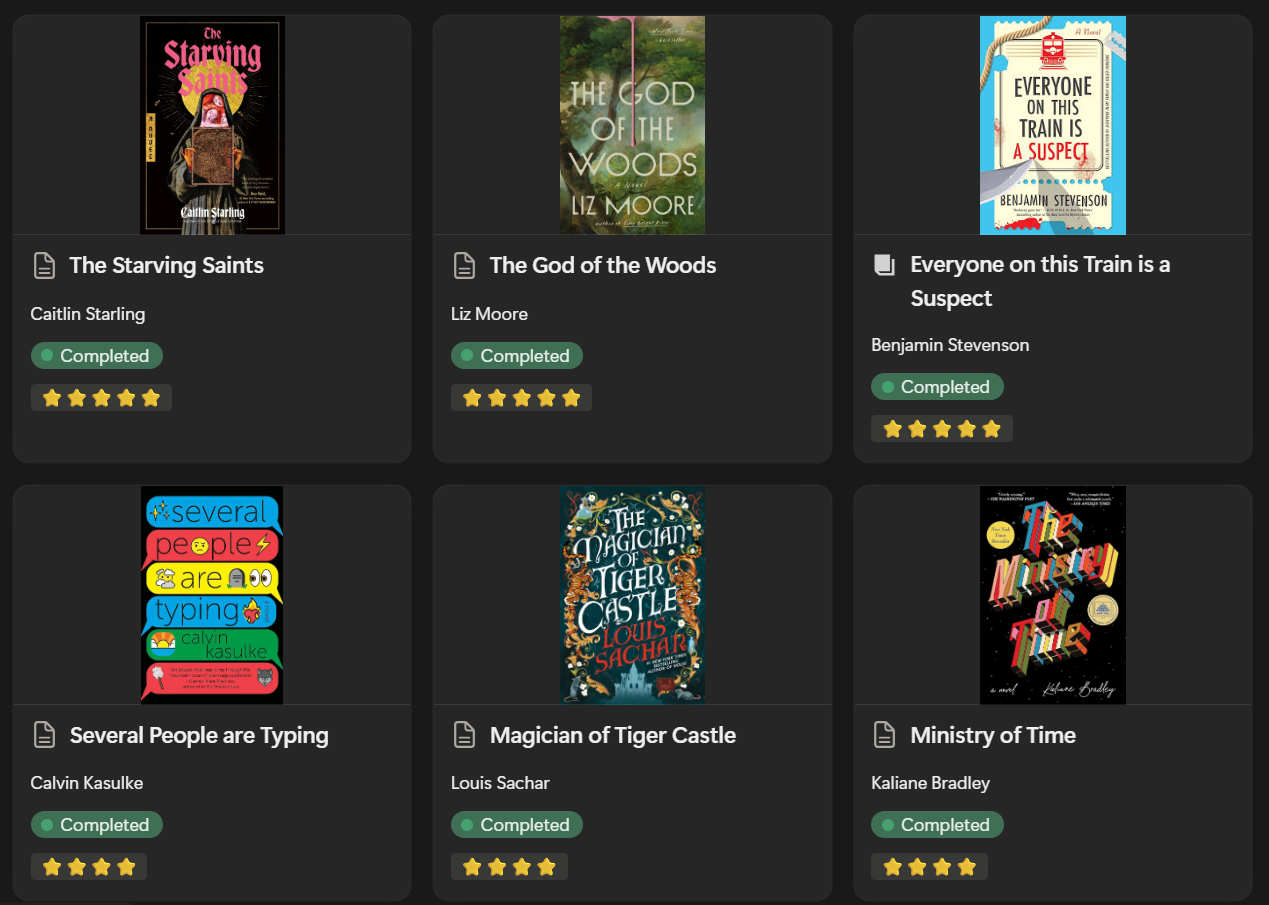 Grid of book titles read in 2025