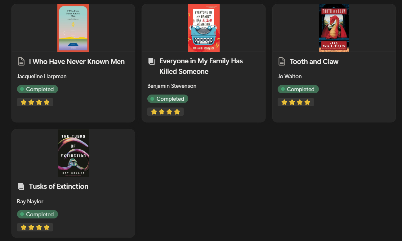 Grid of book titles read in 2025