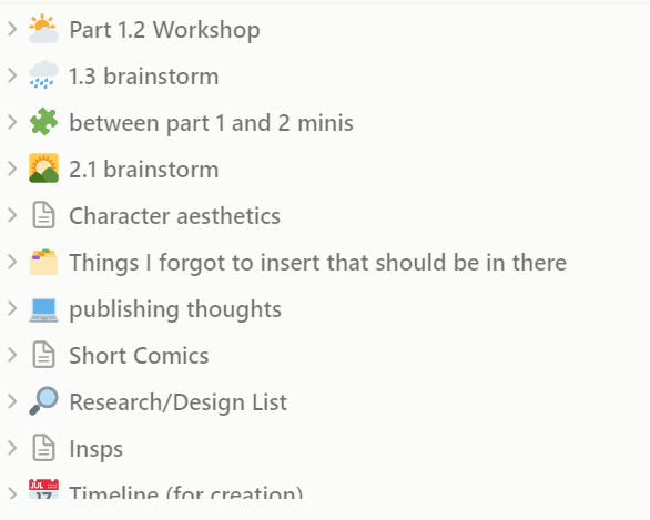 A screenshot of a Notion sidebar with folders named in confusing ways like 'Things I forgot to insert' and 'Part 1.2' 