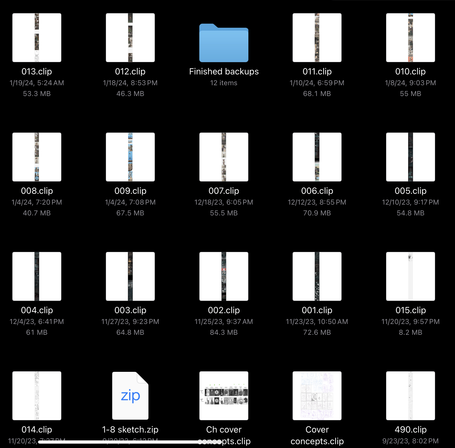 A screenshot of an iPad folder with thumbnails of comic pages