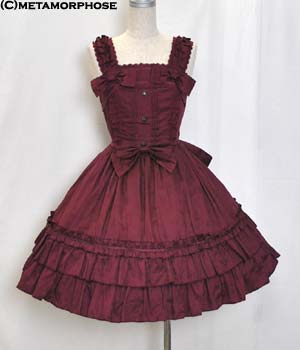 Floral Jacquard Frill JSK from Metamorphose: Solid JSK with buttons on bodice, pintucks, and bows