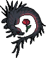 A dark spikey dragon encircling a rose