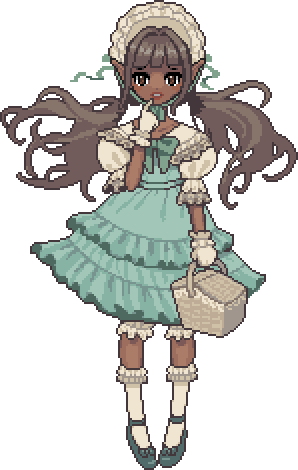 Elf wearing a country lolita coord