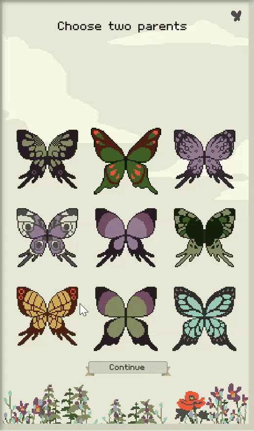 Butterfly Breeder game, hosted on itch.io