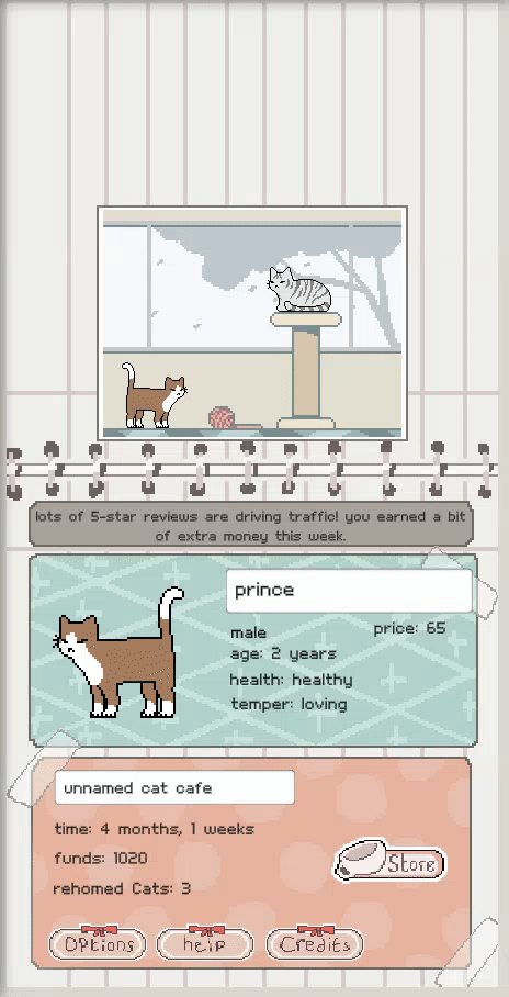 Cat Cafe game, hosted on itch.io