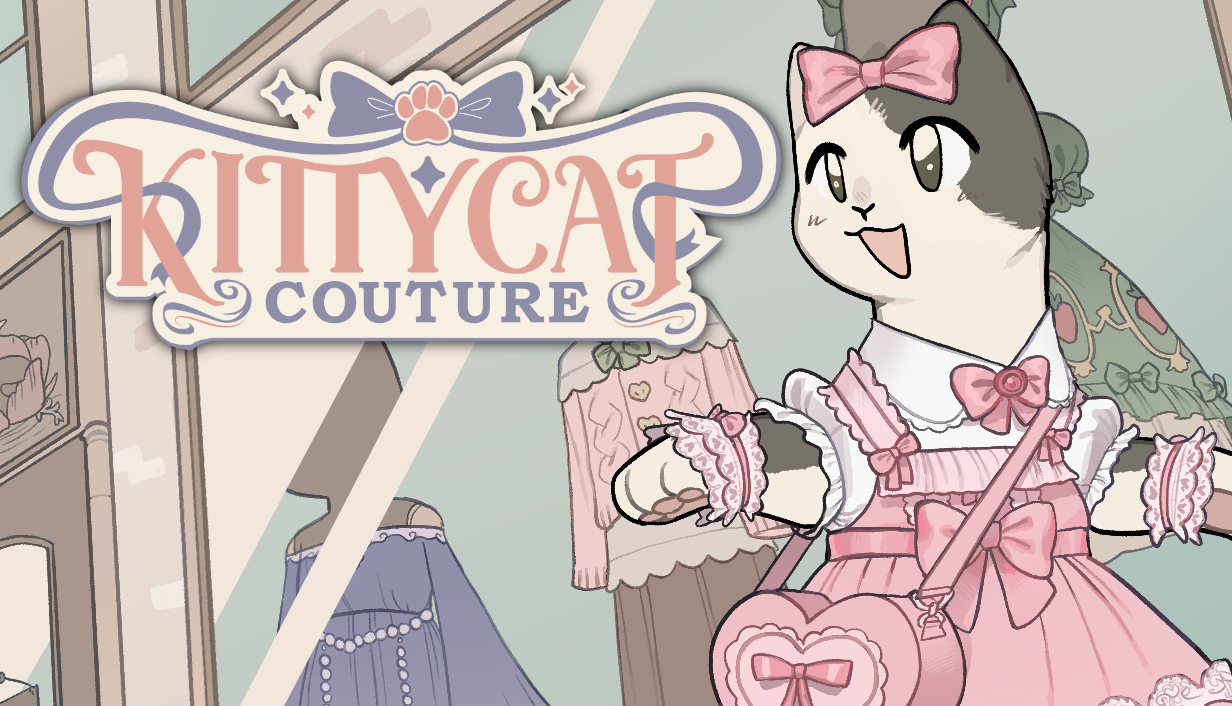Capsule image for Kittycat Couture. Shows a cartoony bipedal cat dressed in a pink lolita coord.