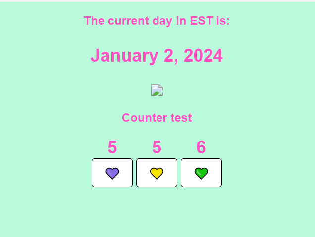 Screenshot of a test webpage index that shows a counter and the date