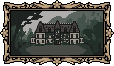 Pixelart of a victorian manor with muted colors. It is bordered with a gold frame.